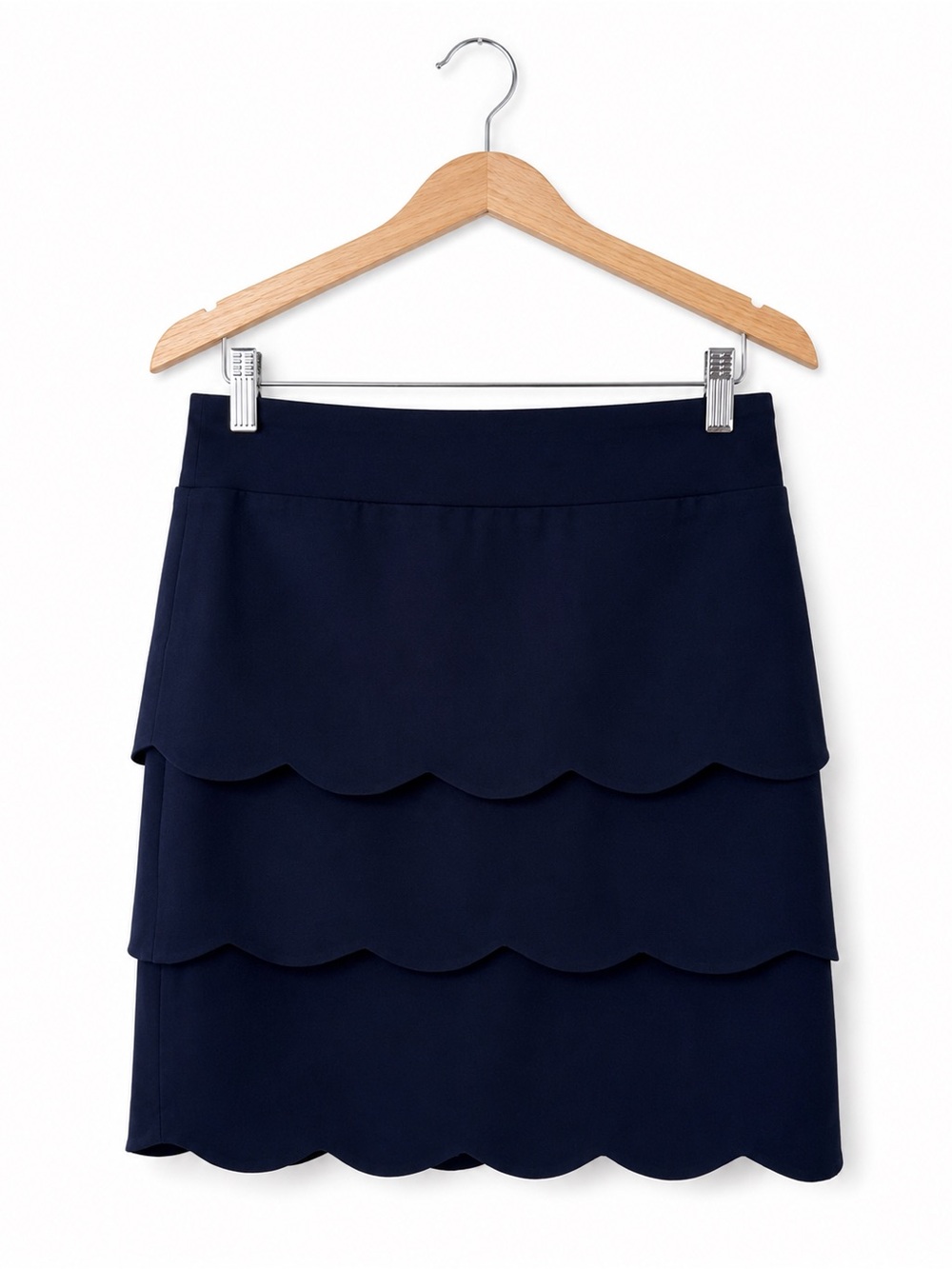 J McLaughlin Navy Scalloped Tiered Skirt Size 2 Classic Preppy Coastal Chic